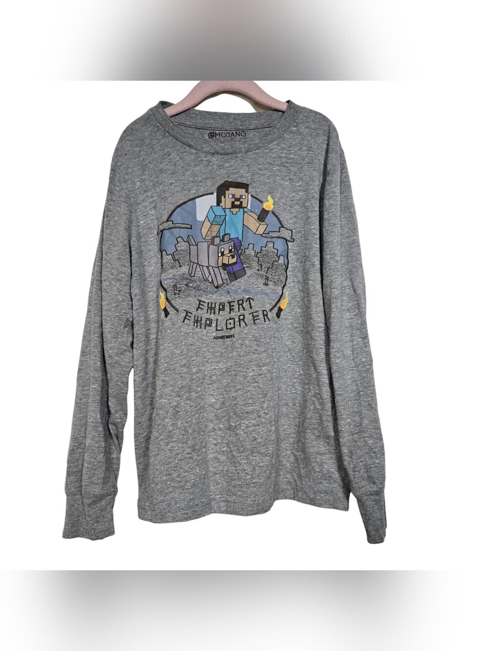 Mojang Minecraft Long Sleeves Shirt Boys M Gray Blue